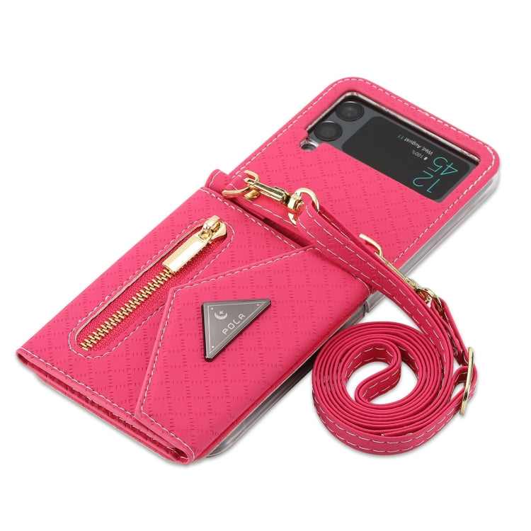 For Samsung Galaxy Z Flip4 POLA Grid Texture Multi-Card Slots Zipper Wallet Phone Case