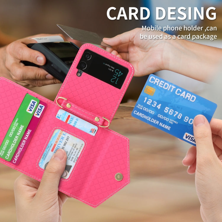 For Samsung Galaxy Z Flip4 POLA Grid Texture Multi-Card Slots Zipper Wallet Phone Case