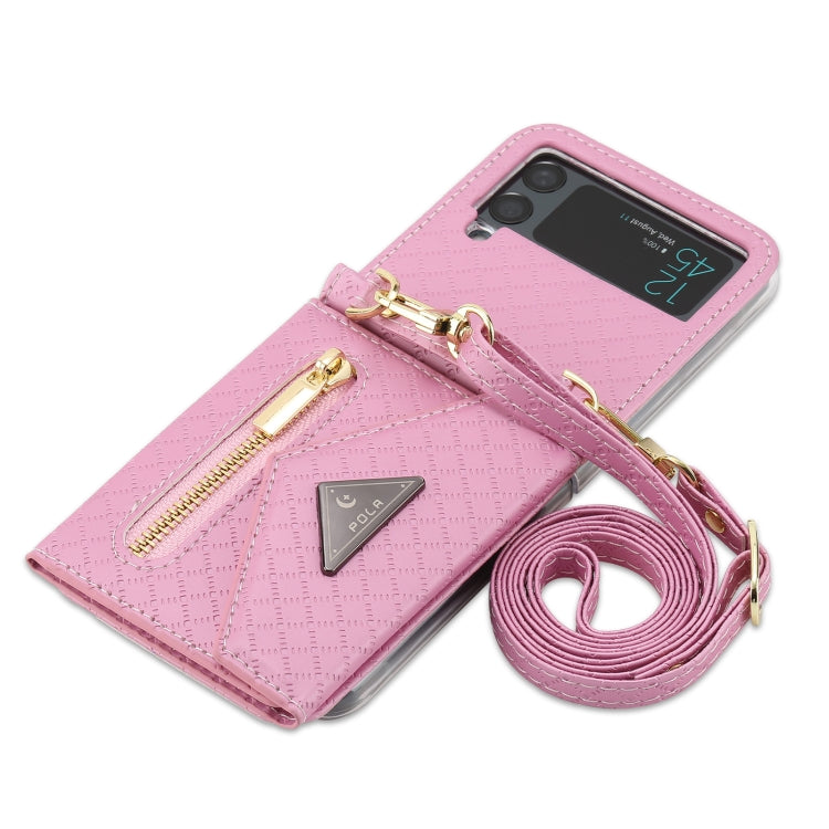 For Samsung Galaxy Z Flip3 5G POLA Grid Texture Multi-Card Slots Zipper Wallet Phone Case