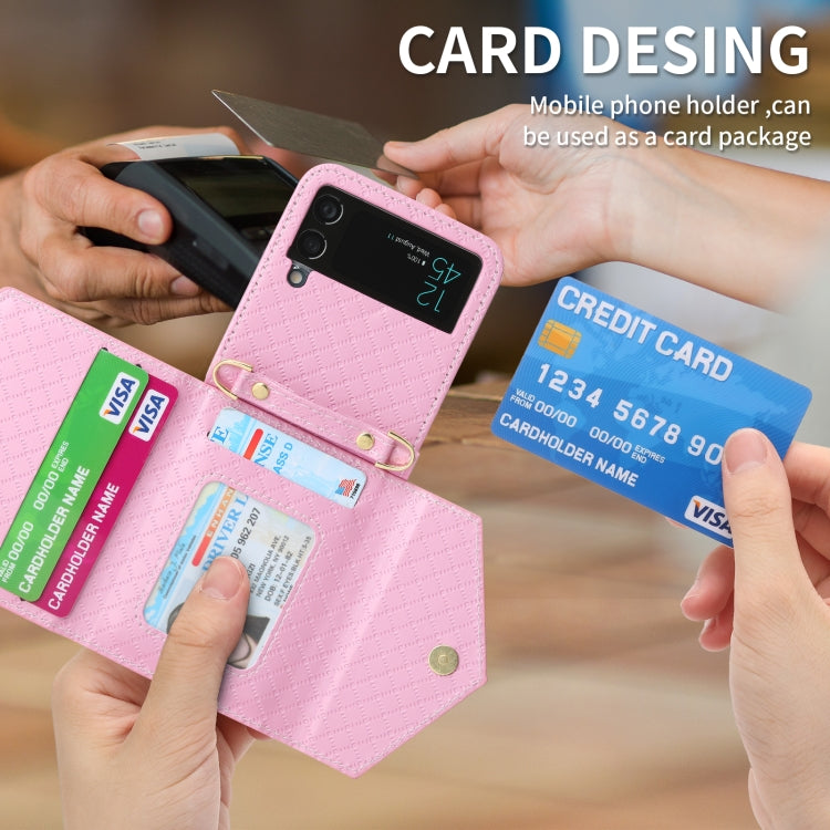For Samsung Galaxy Z Flip3 5G POLA Grid Texture Multi-Card Slots Zipper Wallet Phone Case