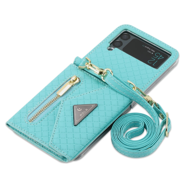For Samsung Galaxy Z Flip3 5G POLA Grid Texture Multi-Card Slots Zipper Wallet Phone Case