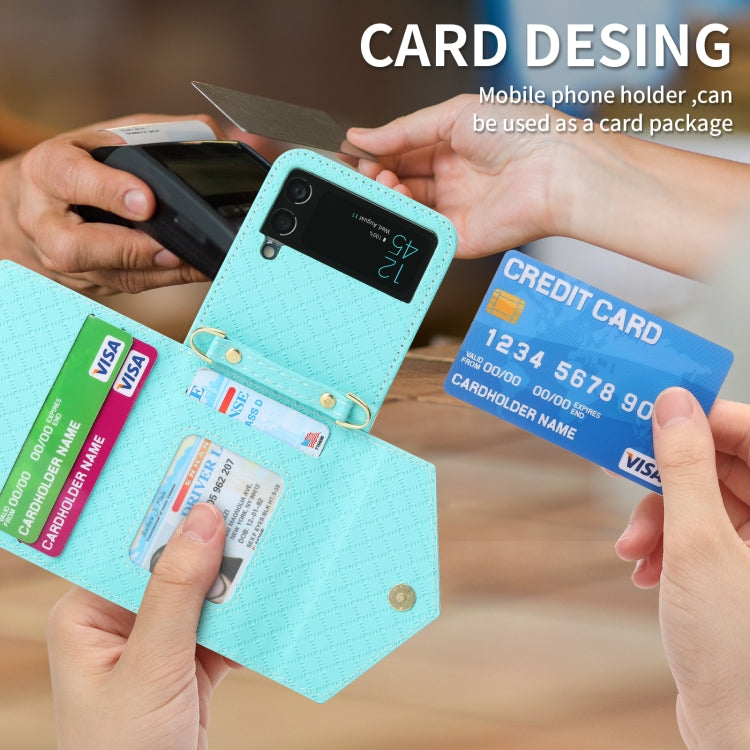 For Samsung Galaxy Z Flip3 5G POLA Grid Texture Multi-Card Slots Zipper Wallet Phone Case