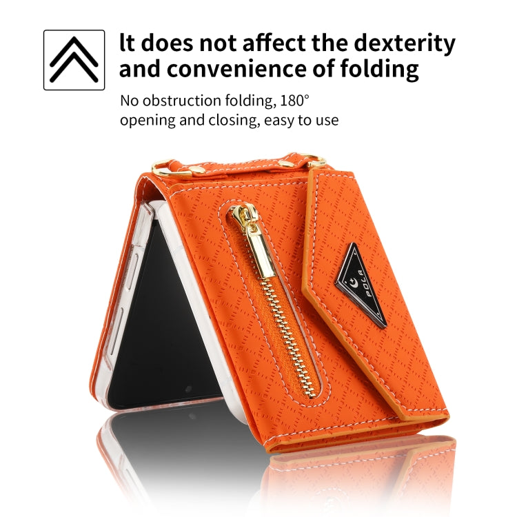 For Samsung Galaxy Z Flip3 5G POLA Grid Texture Multi-Card Slots Zipper Wallet Phone Case