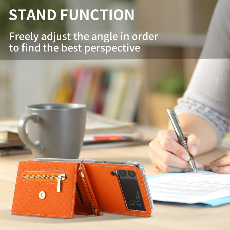 For Samsung Galaxy Z Flip3 5G POLA Grid Texture Multi-Card Slots Zipper Wallet Phone Case