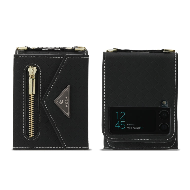 For Samsung Galaxy Z Flip3 5G POLA Grid Texture Multi-Card Slots Zipper Wallet Phone Case