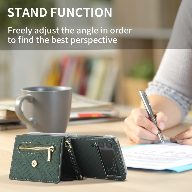 For Samsung Galaxy Z Flip3 5G POLA Grid Texture Multi-Card Slots Zipper Wallet Phone Case