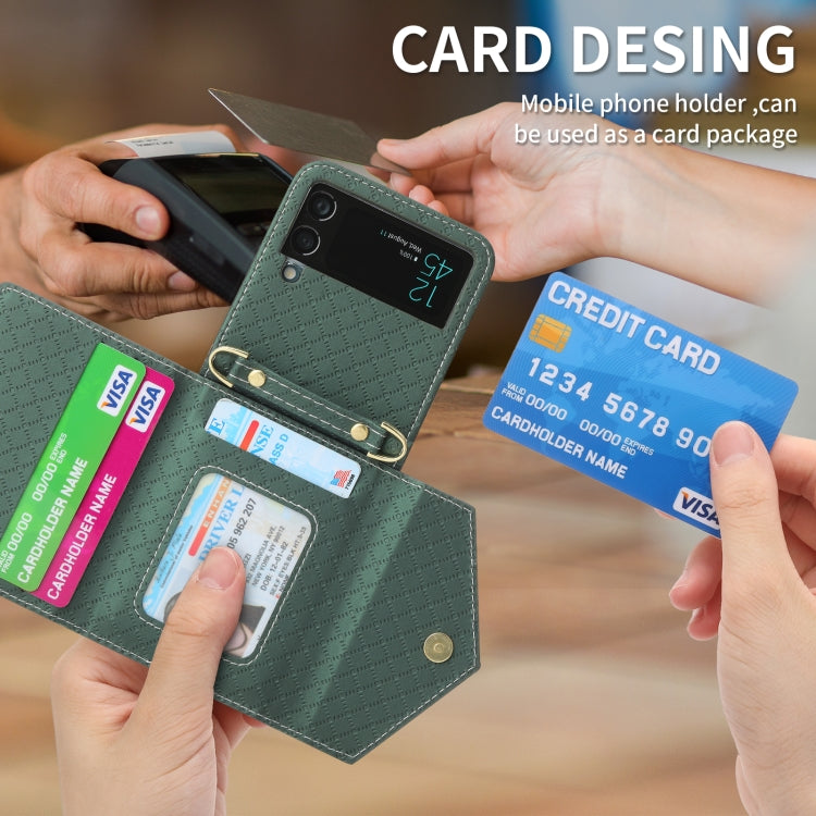 For Samsung Galaxy Z Flip3 5G POLA Grid Texture Multi-Card Slots Zipper Wallet Phone Case