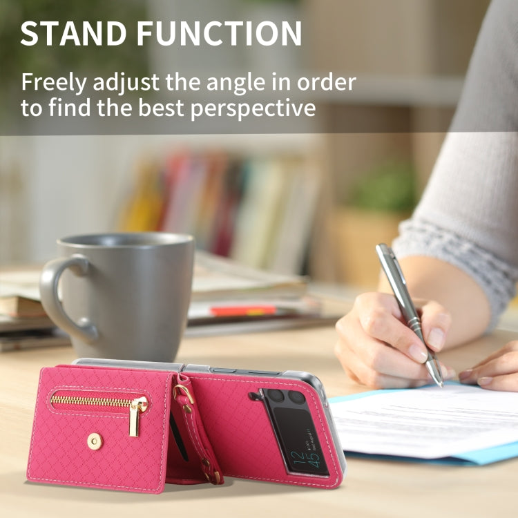 For Samsung Galaxy Z Flip3 5G POLA Grid Texture Multi-Card Slots Zipper Wallet Phone Case