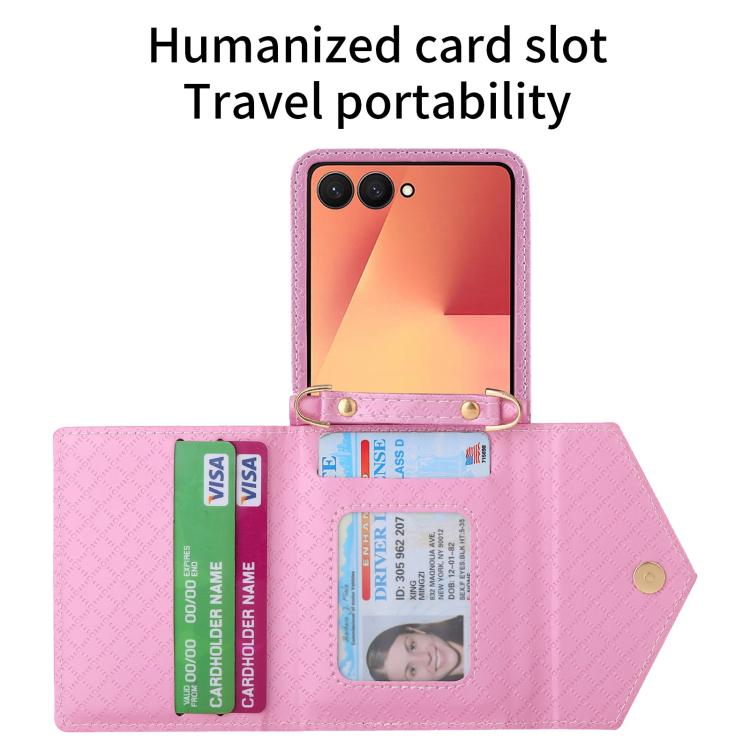 For Samsung Galaxy Z Flip7 5G POLA Grid Texture Multi-Card Slots Zipper Wallet Phone Case