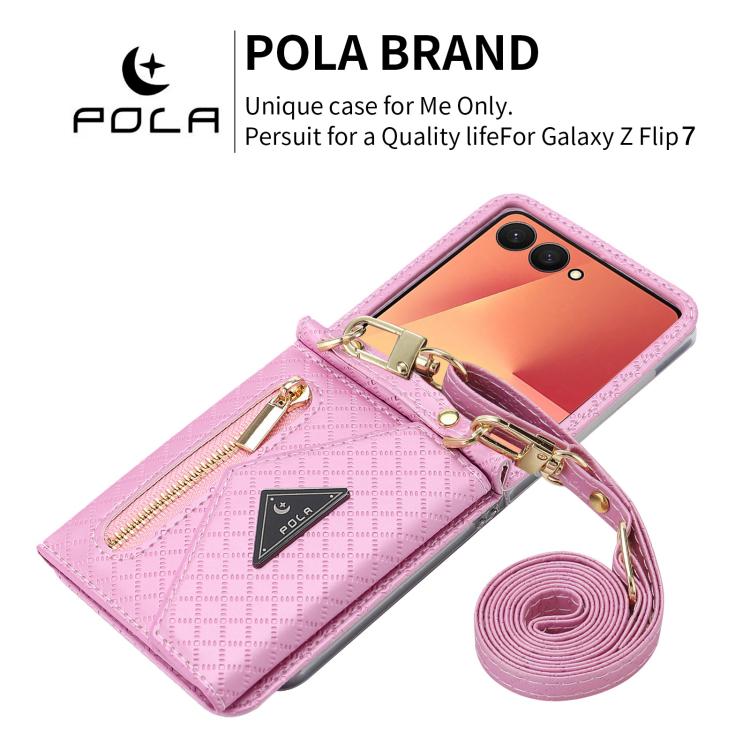 For Samsung Galaxy Z Flip7 5G POLA Grid Texture Multi-Card Slots Zipper Wallet Phone Case