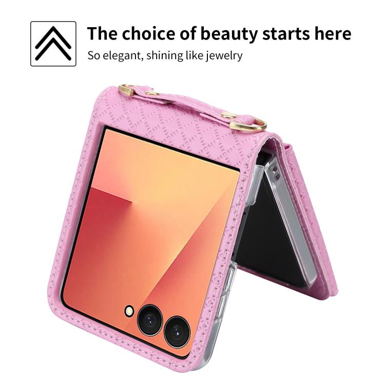 For Samsung Galaxy Z Flip7 5G POLA Grid Texture Multi-Card Slots Zipper Wallet Phone Case