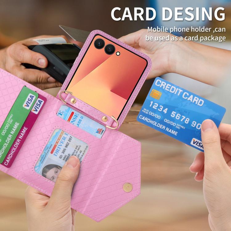 For Samsung Galaxy Z Flip7 5G POLA Grid Texture Multi-Card Slots Zipper Wallet Phone Case