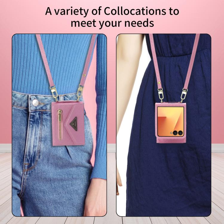 For Samsung Galaxy Z Flip7 5G POLA Grid Texture Multi-Card Slots Zipper Wallet Phone Case