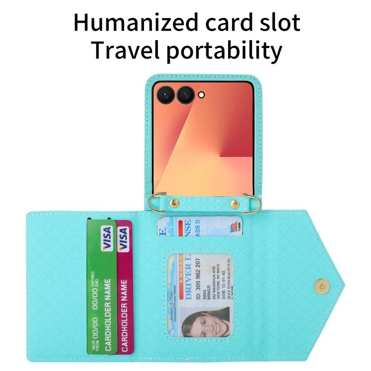 For Samsung Galaxy Z Flip7 5G POLA Grid Texture Multi-Card Slots Zipper Wallet Phone Case
