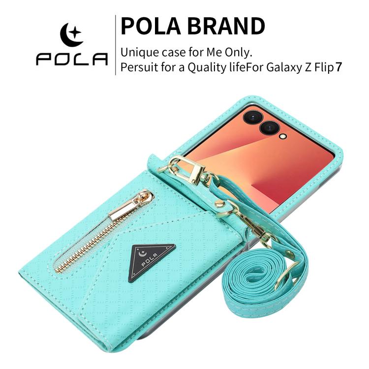 For Samsung Galaxy Z Flip7 5G POLA Grid Texture Multi-Card Slots Zipper Wallet Phone Case