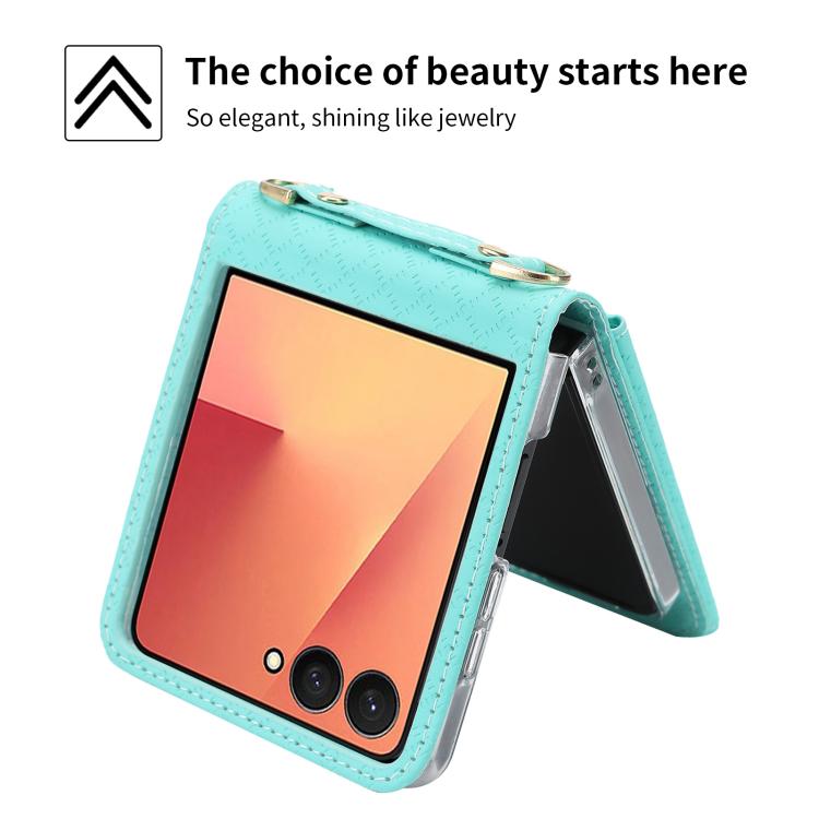 For Samsung Galaxy Z Flip7 5G POLA Grid Texture Multi-Card Slots Zipper Wallet Phone Case