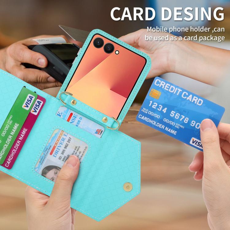 For Samsung Galaxy Z Flip7 5G POLA Grid Texture Multi-Card Slots Zipper Wallet Phone Case