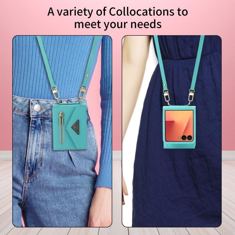 For Samsung Galaxy Z Flip7 5G POLA Grid Texture Multi-Card Slots Zipper Wallet Phone Case