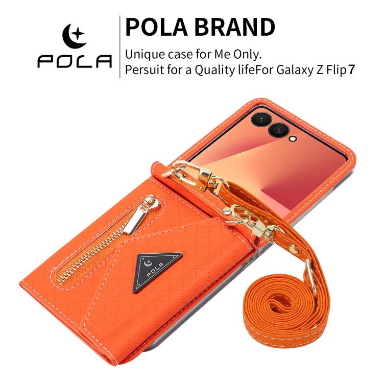 For Samsung Galaxy Z Flip7 5G POLA Grid Texture Multi-Card Slots Zipper Wallet Phone Case