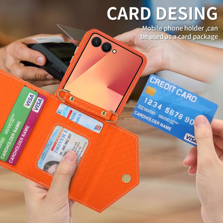 For Samsung Galaxy Z Flip7 5G POLA Grid Texture Multi-Card Slots Zipper Wallet Phone Case
