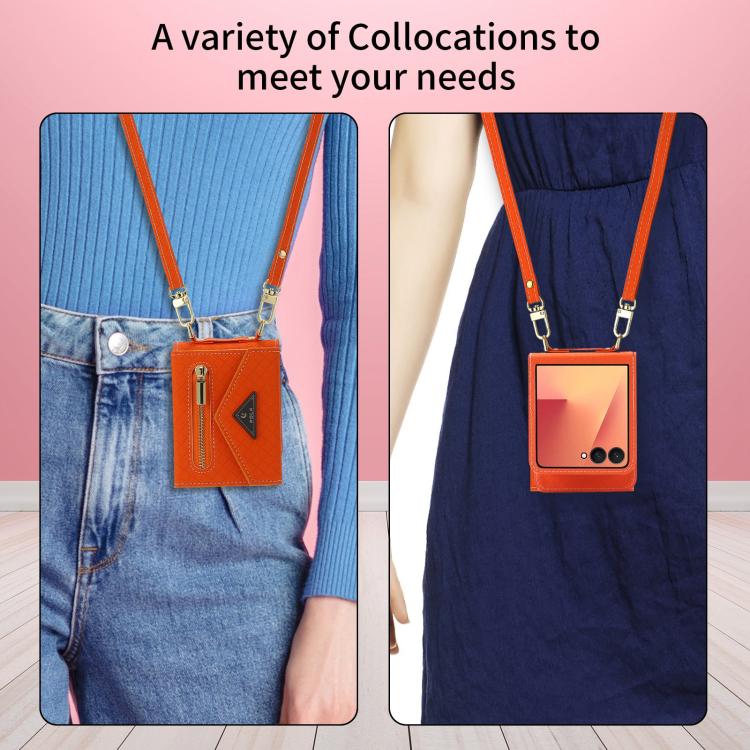 For Samsung Galaxy Z Flip7 5G POLA Grid Texture Multi-Card Slots Zipper Wallet Phone Case
