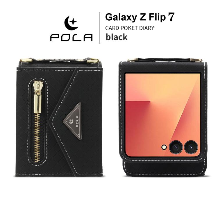 For Samsung Galaxy Z Flip7 5G POLA Grid Texture Multi-Card Slots Zipper Wallet Phone Case