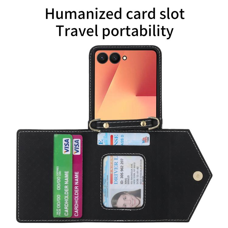For Samsung Galaxy Z Flip7 5G POLA Grid Texture Multi-Card Slots Zipper Wallet Phone Case