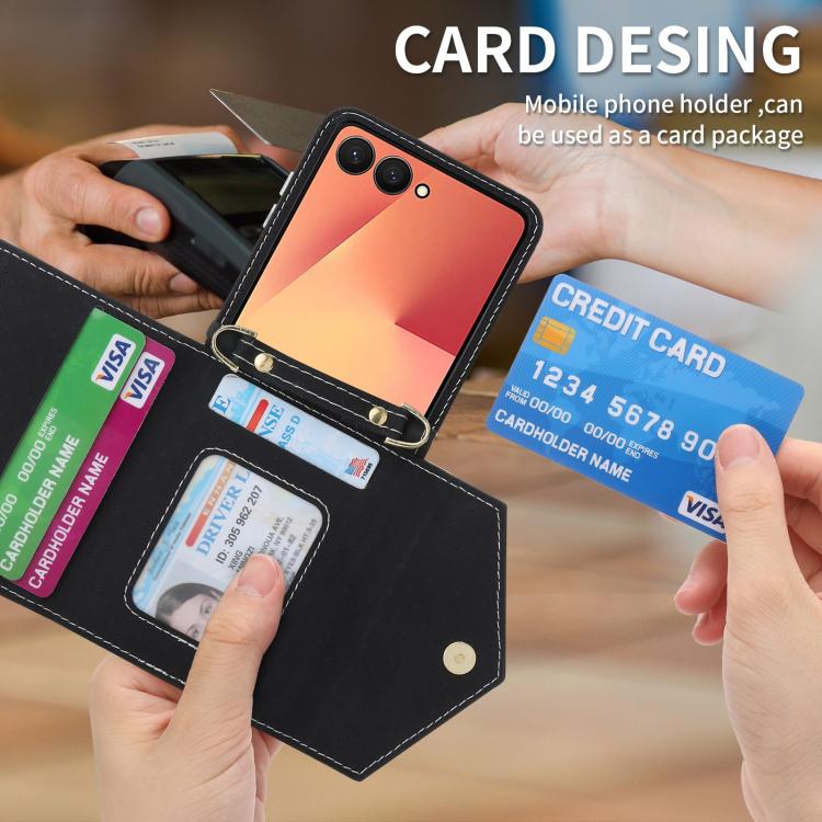For Samsung Galaxy Z Flip7 5G POLA Grid Texture Multi-Card Slots Zipper Wallet Phone Case