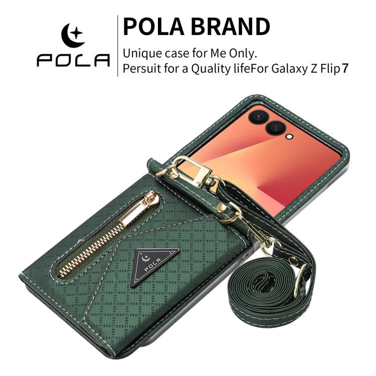 For Samsung Galaxy Z Flip7 5G POLA Grid Texture Multi-Card Slots Zipper Wallet Phone Case
