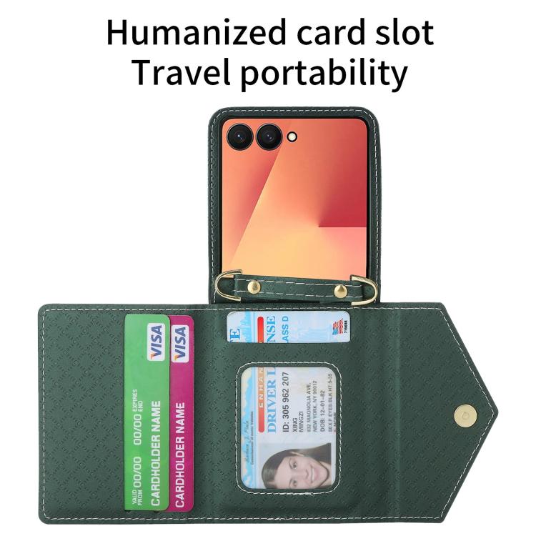 For Samsung Galaxy Z Flip7 5G POLA Grid Texture Multi-Card Slots Zipper Wallet Phone Case
