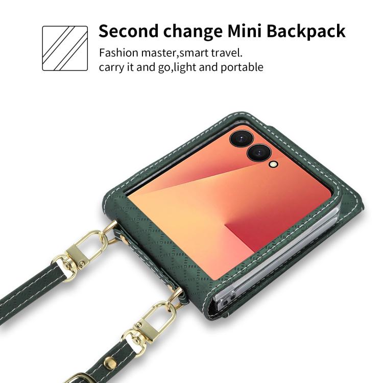 For Samsung Galaxy Z Flip7 5G POLA Grid Texture Multi-Card Slots Zipper Wallet Phone Case