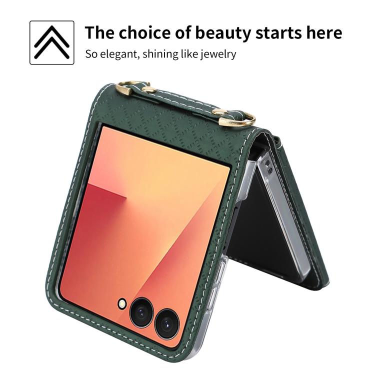 For Samsung Galaxy Z Flip7 5G POLA Grid Texture Multi-Card Slots Zipper Wallet Phone Case