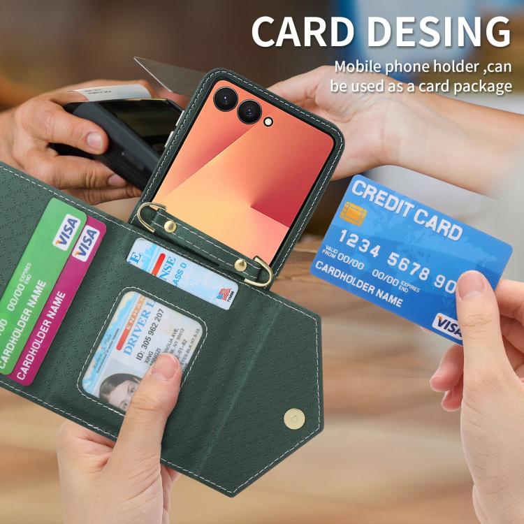 For Samsung Galaxy Z Flip7 5G POLA Grid Texture Multi-Card Slots Zipper Wallet Phone Case