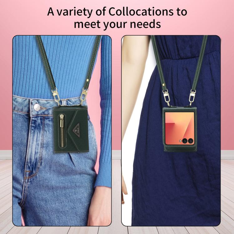 For Samsung Galaxy Z Flip7 5G POLA Grid Texture Multi-Card Slots Zipper Wallet Phone Case