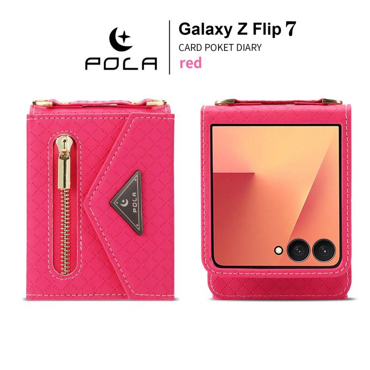 For Samsung Galaxy Z Flip7 5G POLA Grid Texture Multi-Card Slots Zipper Wallet Phone Case