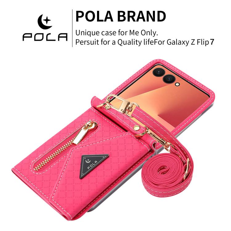 For Samsung Galaxy Z Flip7 5G POLA Grid Texture Multi-Card Slots Zipper Wallet Phone Case