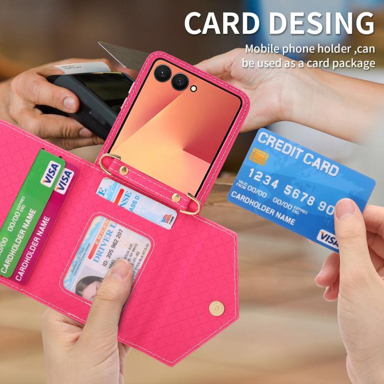 For Samsung Galaxy Z Flip7 5G POLA Grid Texture Multi-Card Slots Zipper Wallet Phone Case