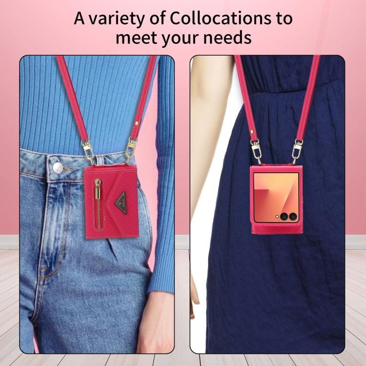 For Samsung Galaxy Z Flip7 5G POLA Grid Texture Multi-Card Slots Zipper Wallet Phone Case