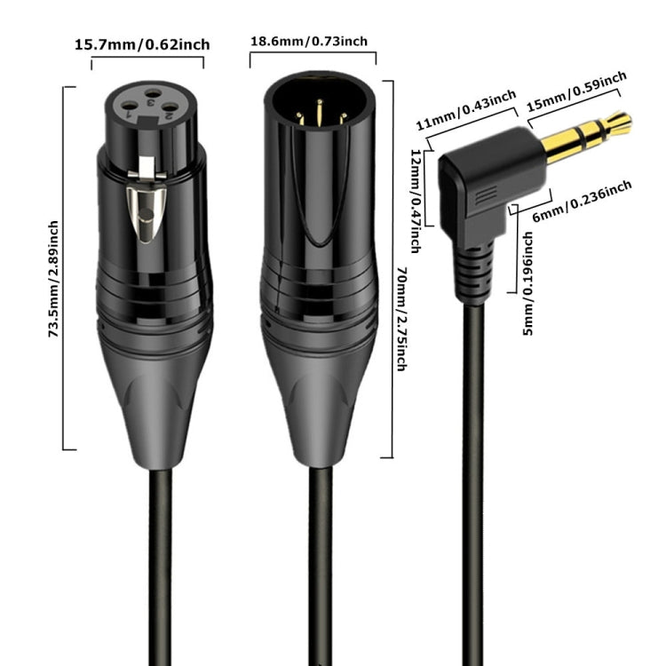 3.5mm to XLR Female Gold Plated Connector Copper Core Right Angle Coiled Audio Cable, Length: 0.5m