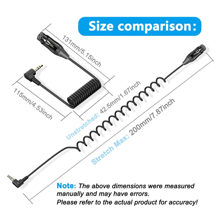 3.5mm to XLR Female Gold Plated Connector Copper Core Right Angle Coiled Audio Cable, Length: 0.5m