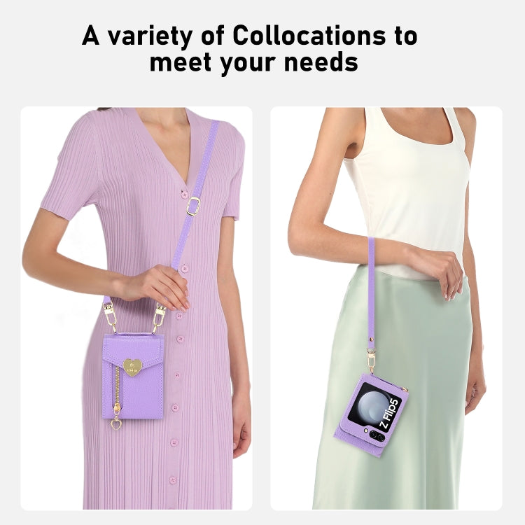 For Samsung Galaxy Z Flip5 POLA Litchi Texture Love Buckle Multi-Card Slots Zipper Wallet Phone Case