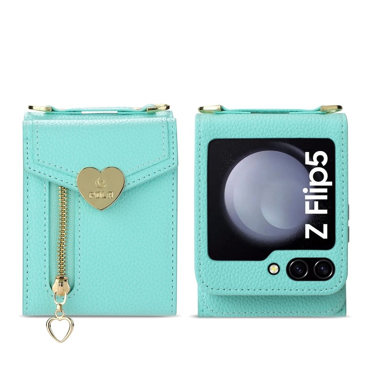For Samsung Galaxy Z Flip5 POLA Litchi Texture Love Buckle Multi-Card Slots Zipper Wallet Phone Case