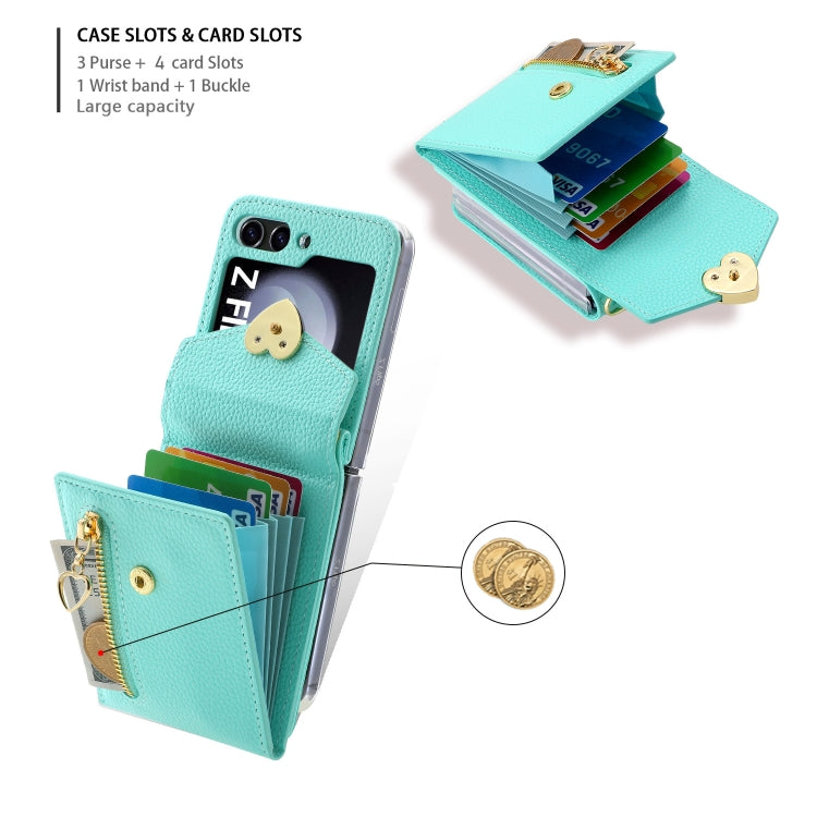 For Samsung Galaxy Z Flip5 POLA Litchi Texture Love Buckle Multi-Card Slots Zipper Wallet Phone Case