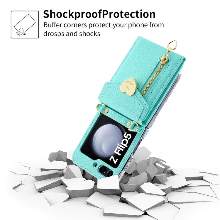For Samsung Galaxy Z Flip5 POLA Litchi Texture Love Buckle Multi-Card Slots Zipper Wallet Phone Case