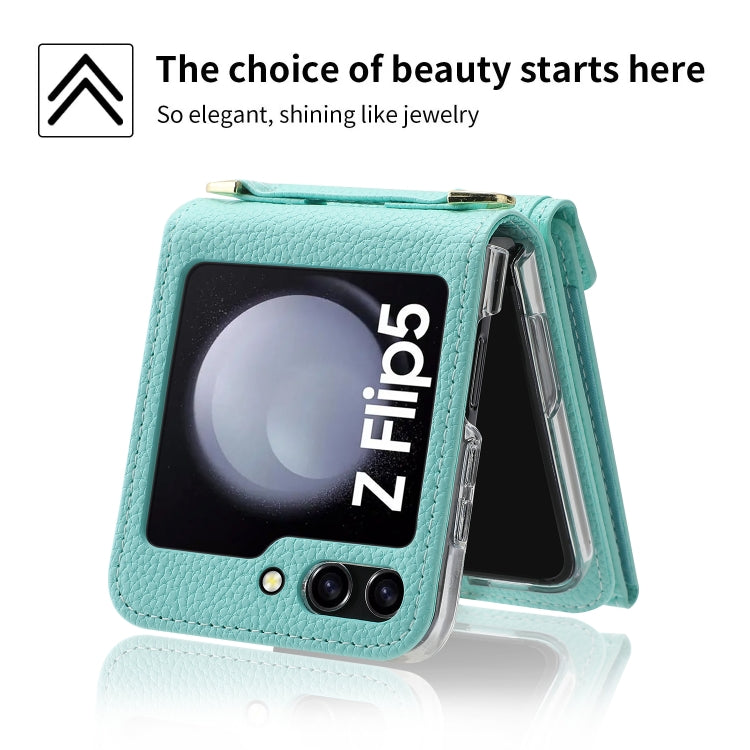For Samsung Galaxy Z Flip5 POLA Litchi Texture Love Buckle Multi-Card Slots Zipper Wallet Phone Case