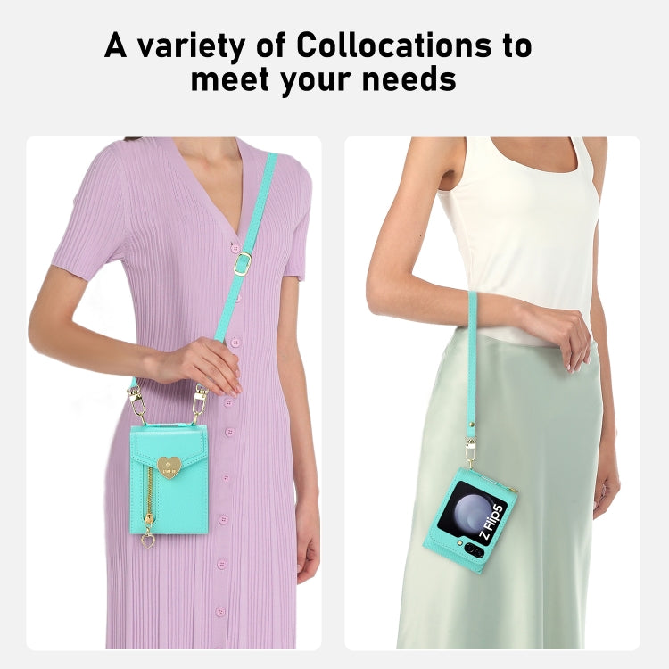 For Samsung Galaxy Z Flip5 POLA Litchi Texture Love Buckle Multi-Card Slots Zipper Wallet Phone Case