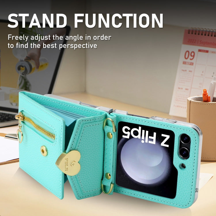 For Samsung Galaxy Z Flip5 POLA Litchi Texture Love Buckle Multi-Card Slots Zipper Wallet Phone Case