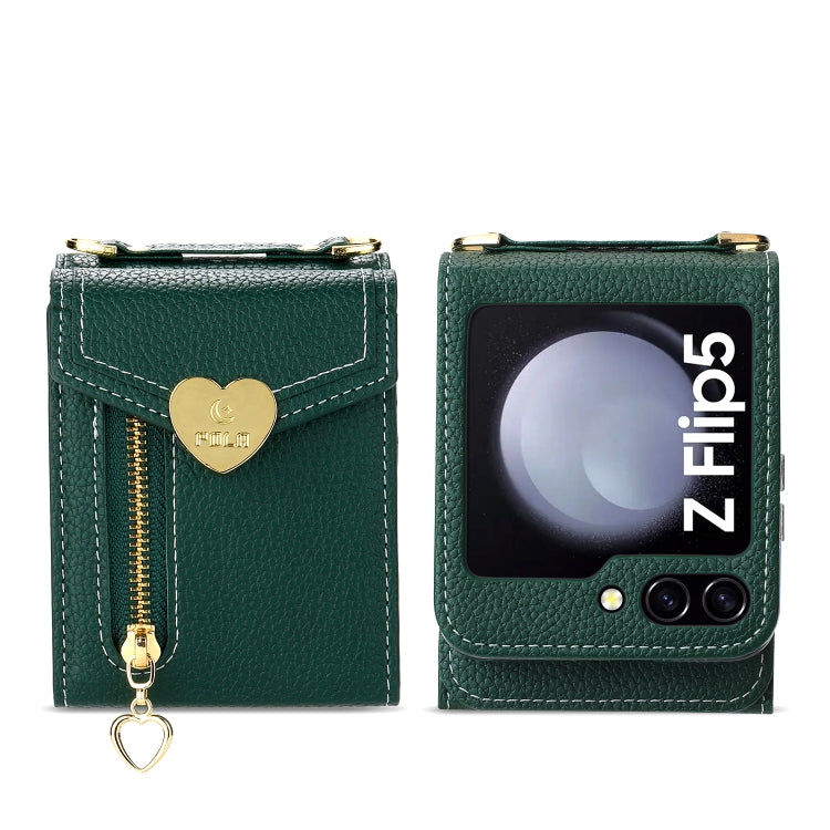 For Samsung Galaxy Z Flip5 POLA Litchi Texture Love Buckle Multi-Card Slots Zipper Wallet Phone Case