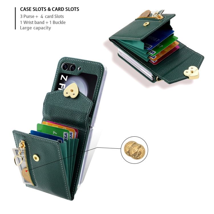 For Samsung Galaxy Z Flip5 POLA Litchi Texture Love Buckle Multi-Card Slots Zipper Wallet Phone Case
