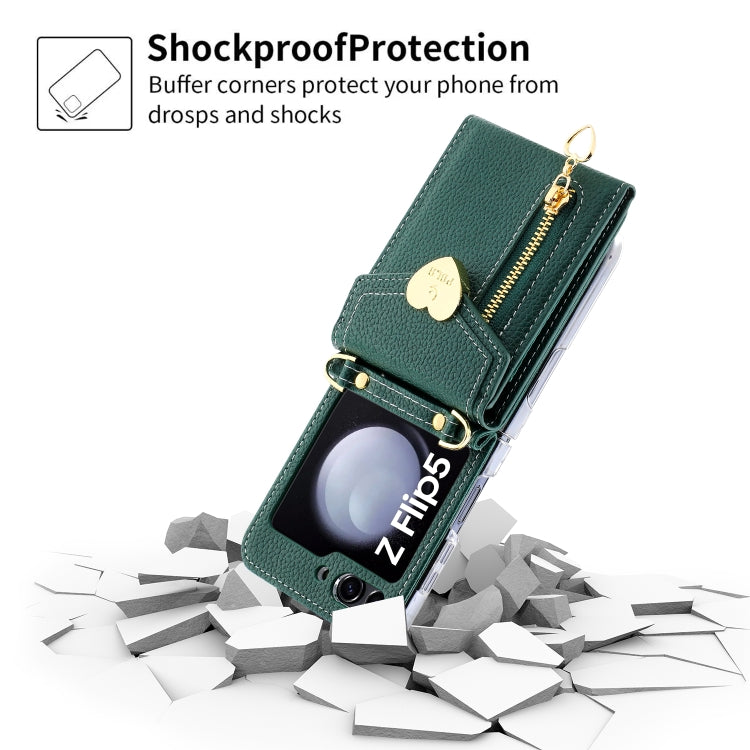 For Samsung Galaxy Z Flip5 POLA Litchi Texture Love Buckle Multi-Card Slots Zipper Wallet Phone Case